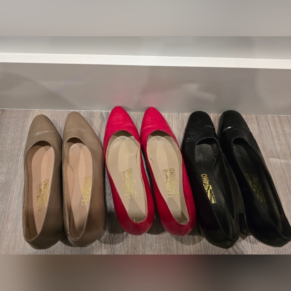 Salvatore Ferragamo Leather Pumps - Red and Brown - Picture 3 of 9